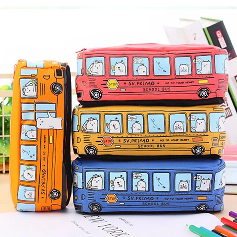 Симпатичный тканевый чехол для карандашей в автобусе школьный пенал большой