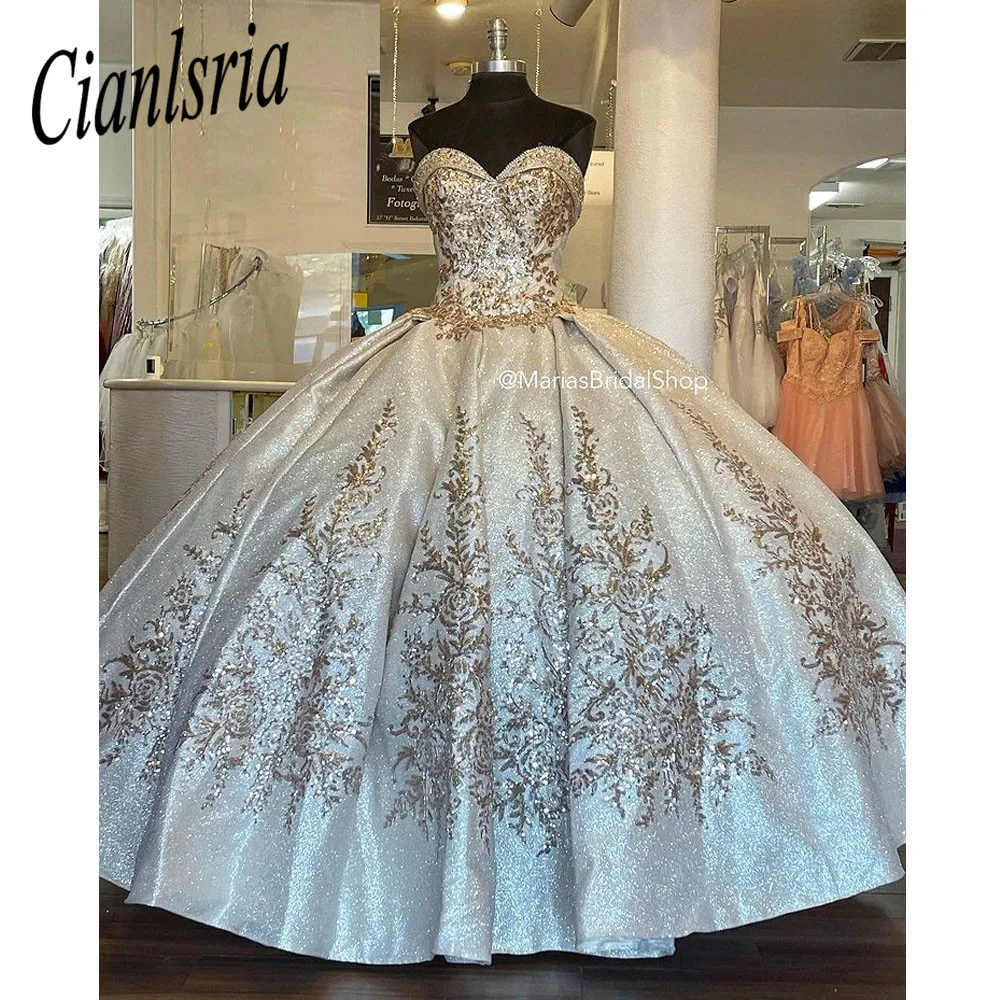 

Золотое милое платье без рукавов, бальное платье с бисером, блестками и аппликацией, кружевной корсет, платье 15 лет