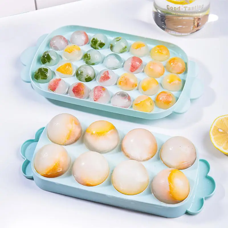 

8/26grids Round icecube tray plastic refrigerator spherical ice box cold drink making ice box with lid kitchen summer tools
