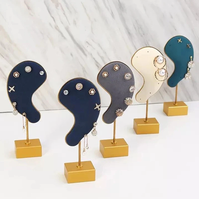 Earring Display Stand Microfiber Earring Holder Ear-Shaped Ear Clip Stud Jewelry Display Organizer Stand