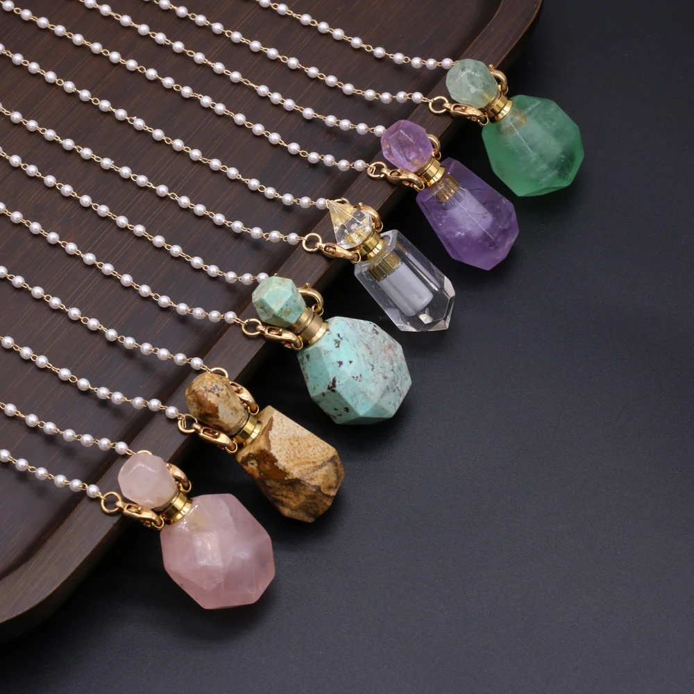 

2021 New Product Natural Semi-precious Stone Turquoise Perfume Bottle Boutique Pendant Making DIY Fashion Charm Necklace Jewelry