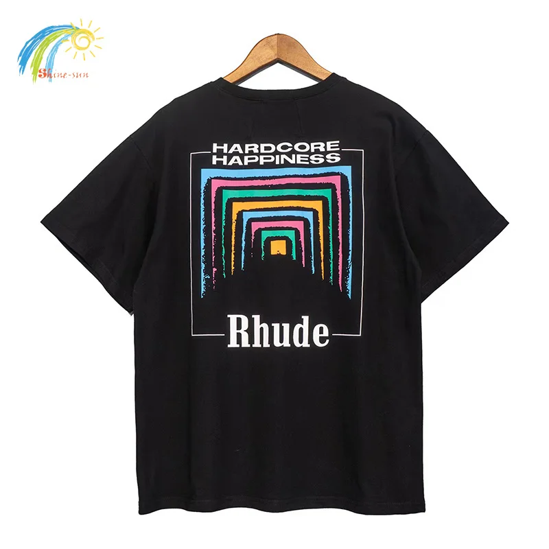 

Oversize Vintage Rhude BOX PERSPECTIVE T-shirt Men Women 1:1 High Quality Short Sleeve Fashion Casual Color Logo RHUDE Tops Tees