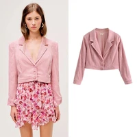 new pink corduroy short blazer suit women sweet slim single breasted solid colors casual office blazer y2k retro cute streetwear