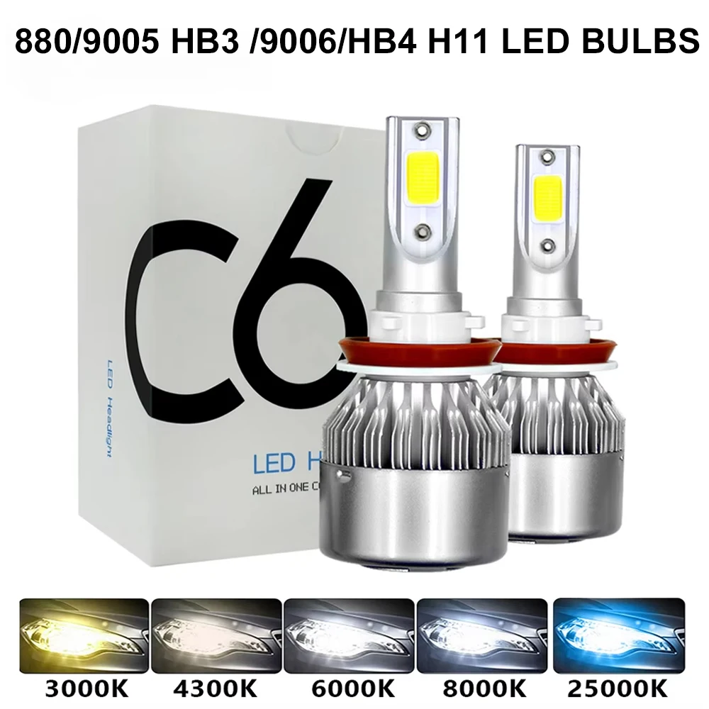 

Светодиодные лампы для фар H11 LED C6 Автомобильные фары H4 880 H11 HB3 9005 HB4 9006 6500K 120 Вт 12 В 12000LM Автомобильные фары 2 шт.