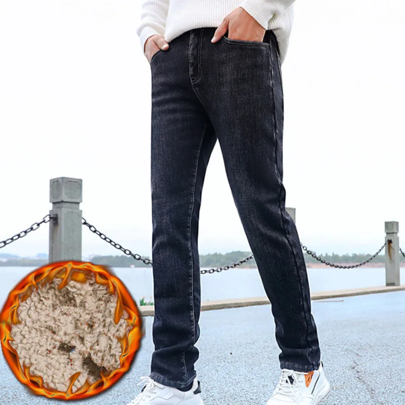Мужские джинсы большого размера синие облегающие эластичные штаны из джинсовой