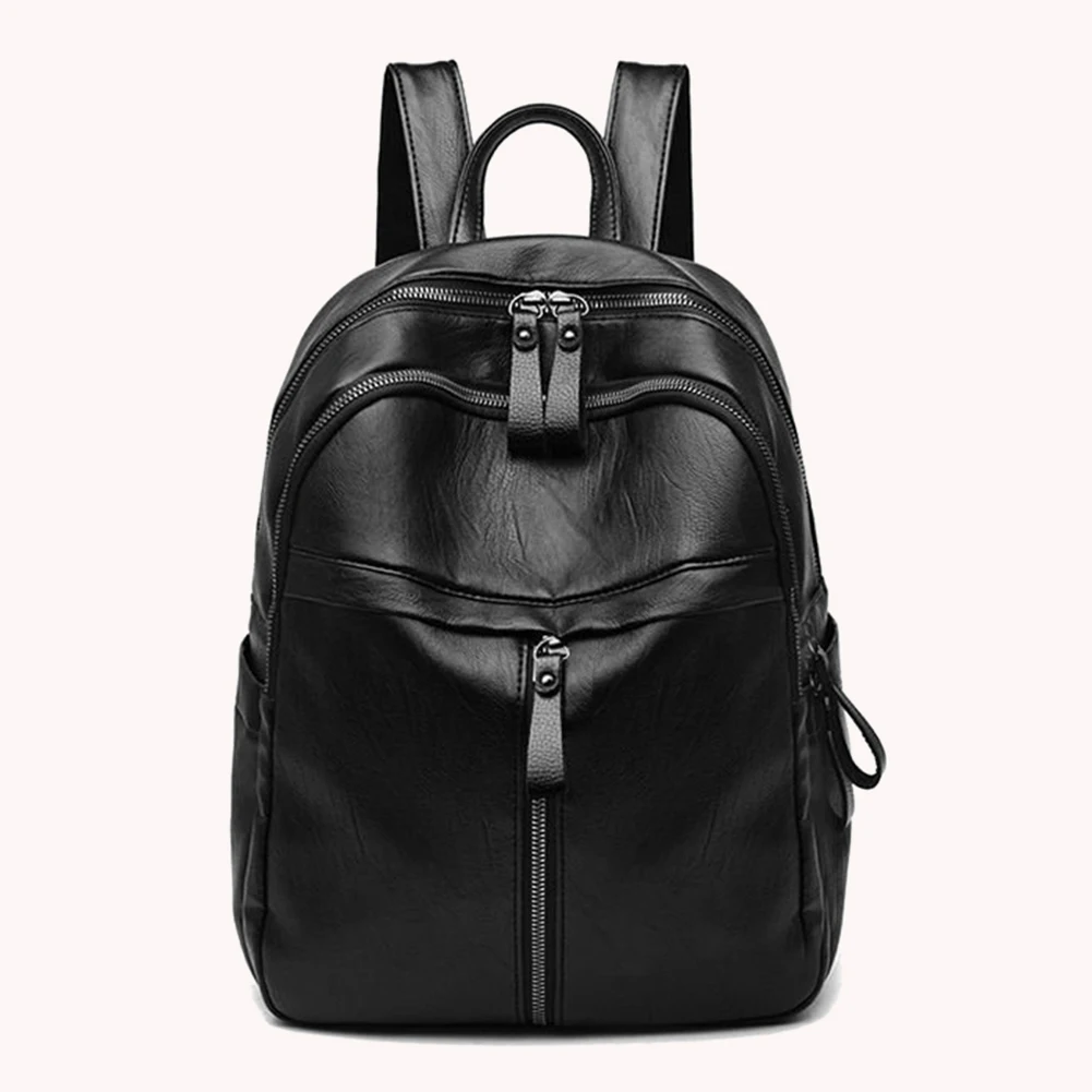 

Vintage PU Solid Color Student Backpack Women Travel Large Capacity Schoolbags
