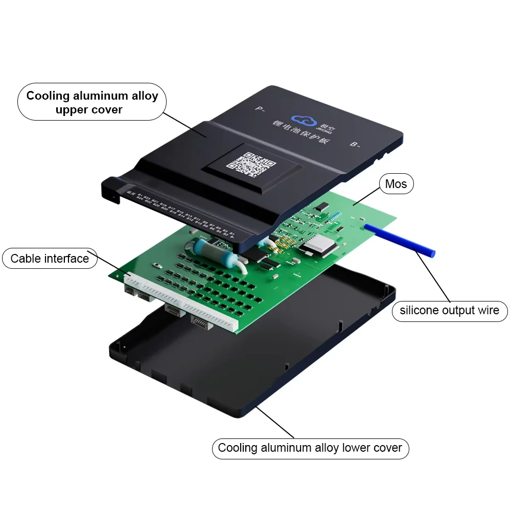 Фото Ji Kong Smart BMS для аккумулятора 3S-8S, 200 А, 2 А, активный баланс со встроенным Bluetooth-приложением, ЖК-дисплеем для литий-ионного/LiFePO4 12 В 24 В №1