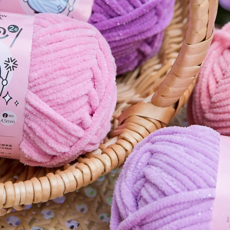 6 шт. X50g бархатная пряжа с блестками полиэфирная для вязания крючком вязаный шарф