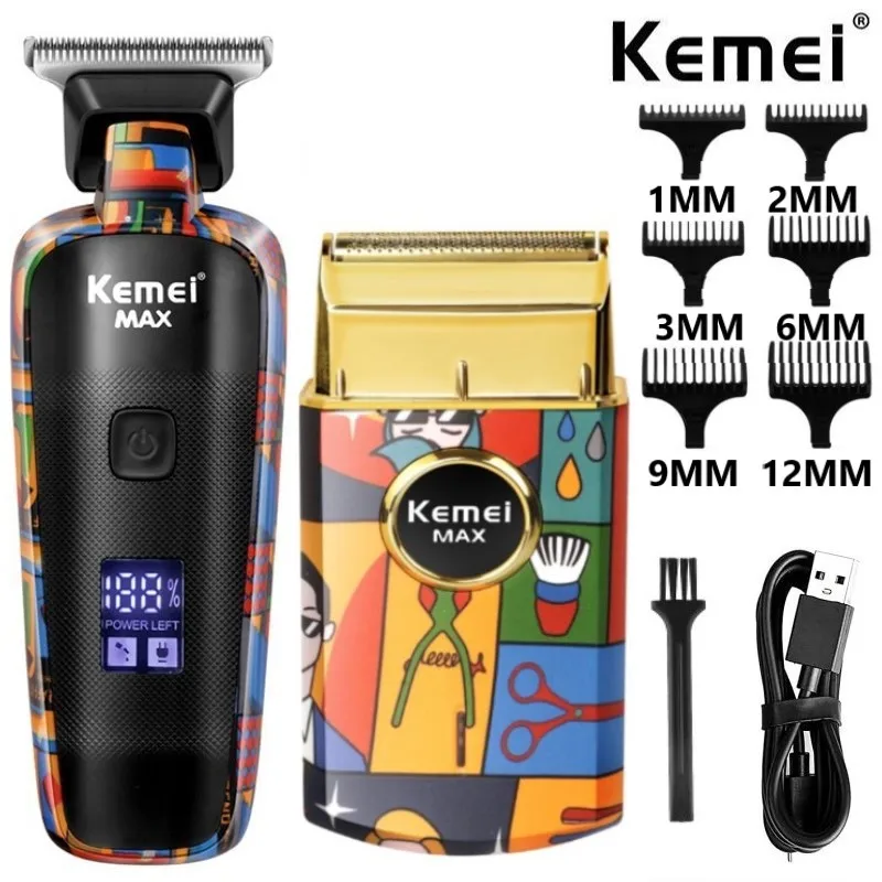 Kemei Professional Barber Hair Clipper Rechargeable Graffiti