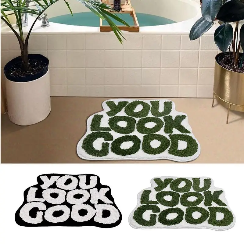 

Bathroom Door Rug Super Absorbent Shower Anti Slip Bath Carpet Rug Creative Look Good Green Alphabet Washable Bath Rugs For Home
