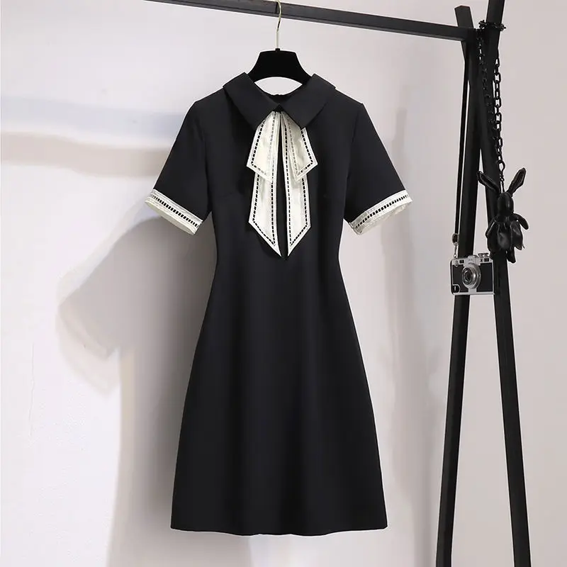 

Новинка 2022, женские летние мини-платья, женское элегантное вечернее платье черного цвета, модное элегантное женское платье в стиле пэчворк с завязкой на воротнике