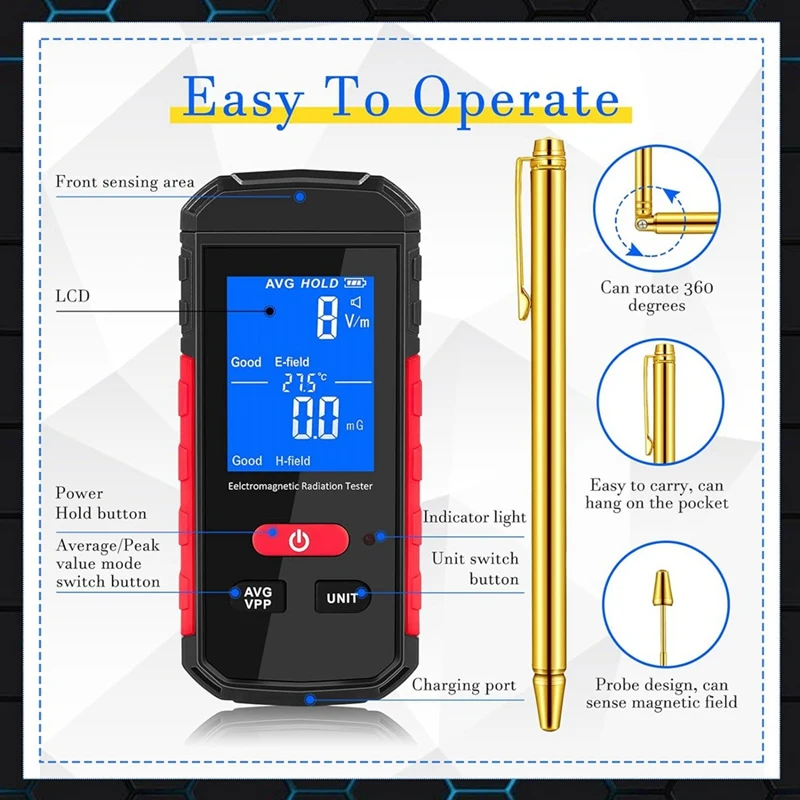 Цифровой измеритель радиации 2 шт. подвесные медные стержни