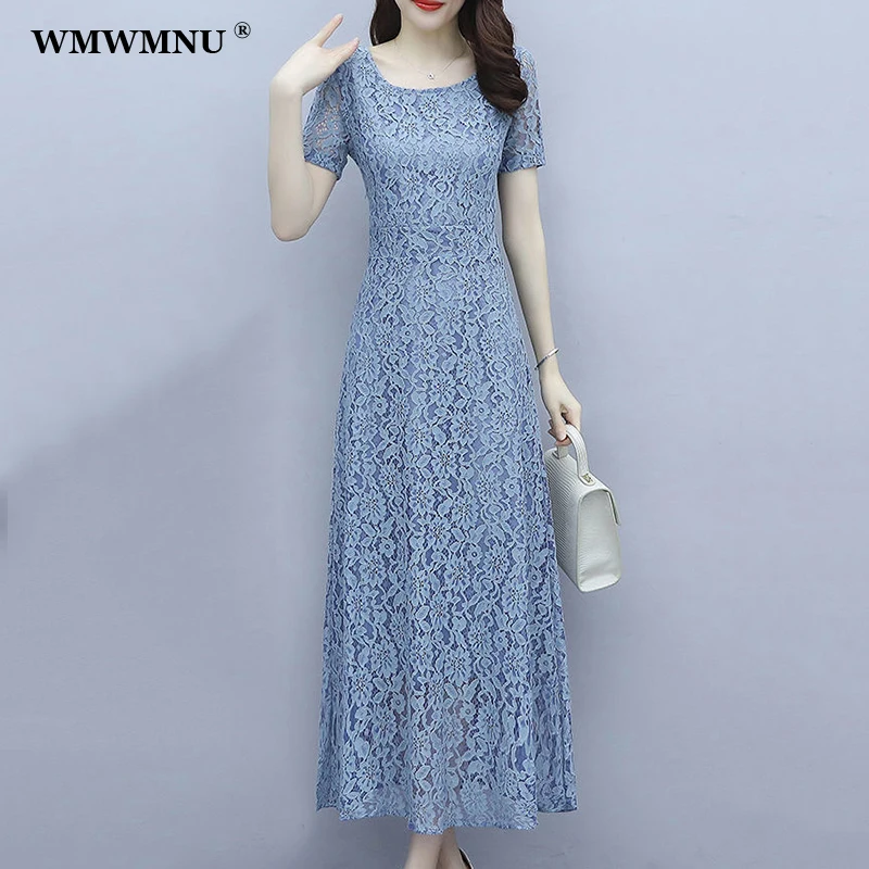 

Женское облегающее длинное вечернее платье, элегантное винтажное Кружевное платье макси-трапеция с коротким рукавом, модель 4Xl на лето, 2022