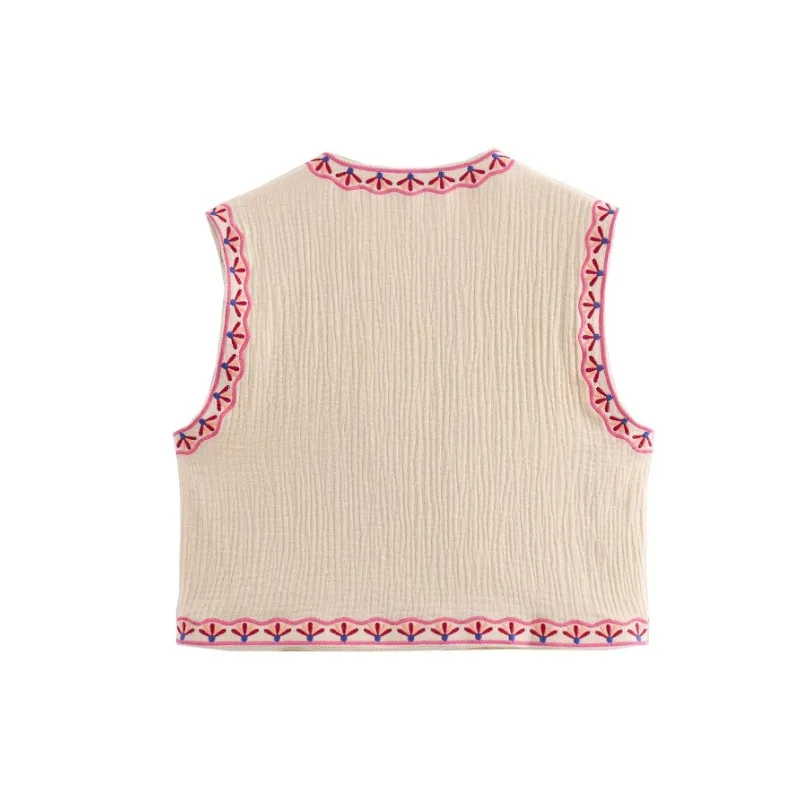 Женский жилет с вышивкой TRAF ZR модель 2024 года модный летний индивидуальный в