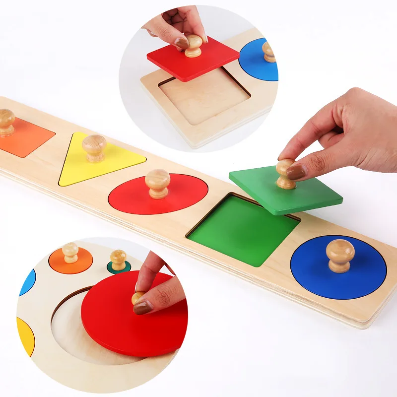 

Деревянная доска Монтессори для ручных захватов, игрушка для детей, обучение детям, пазл Монтессори, Геометрическая фигурка, панель