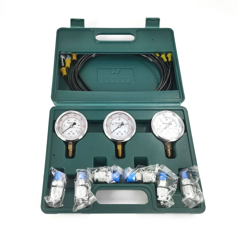 

Hydraulic Pressure Gauge Kit with 6 Test Couplings 3 Pressure Gauges 3 Test Hose Excavator Hydraulic Pressure Meauring Device