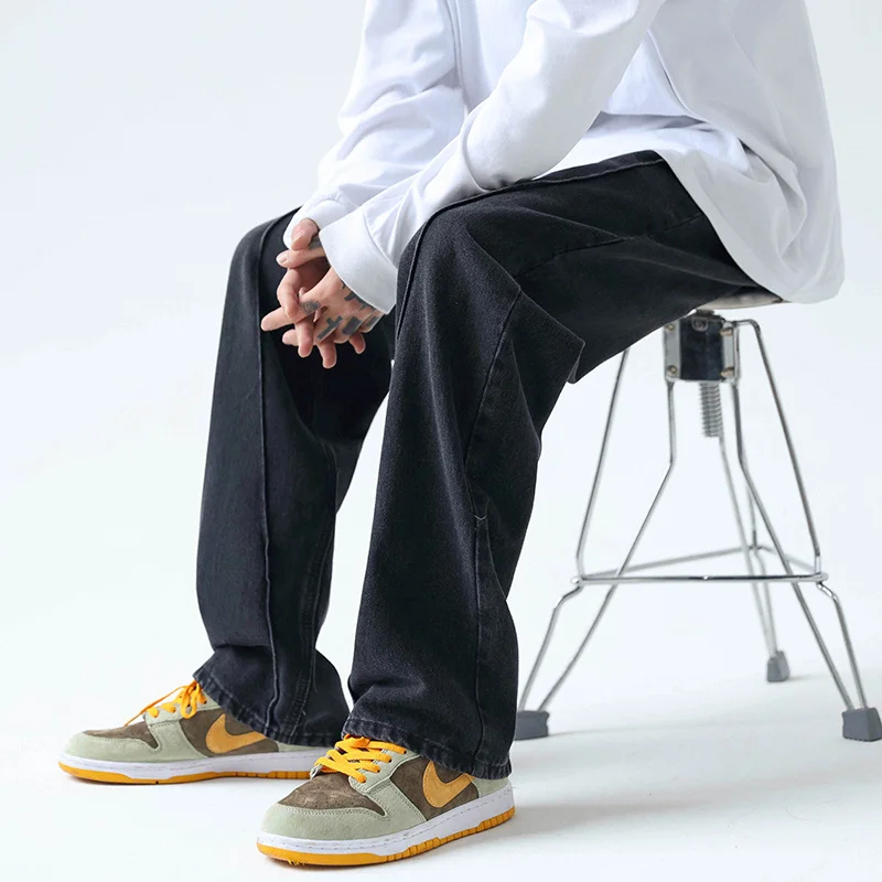 Blue Black Baggy Jeans Men Fashion Casual Wide Leg Jeans Men Streetwear Loose Hip Hop Straight Denim Pants Mens Trousers M-2XL