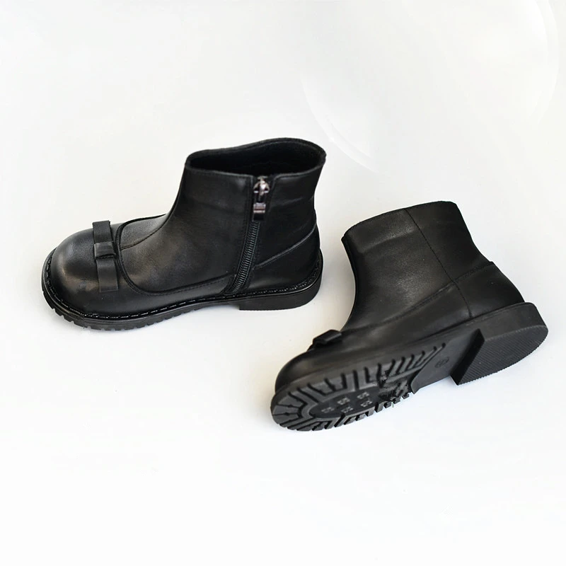 

MODX Genuine leather Children's Casual Boots Fashion Bow Girls Snow Boots Soft Cowhide Middle Tube Kids student Chelsea Boots