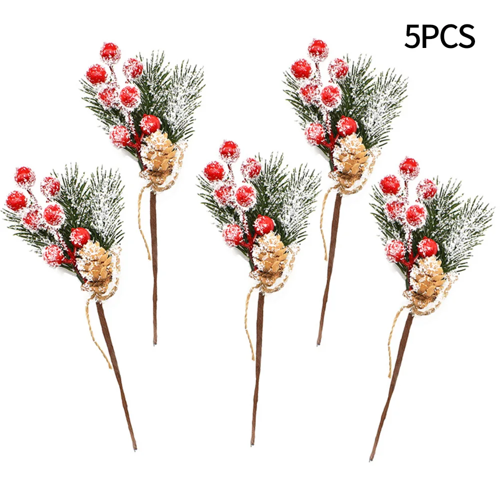 

5pcs Artificial Christmas Red Berry Snowflake Pine Needle Pine Cone Branches Xmas Tree Ornaments For Home Decor New Year 2024