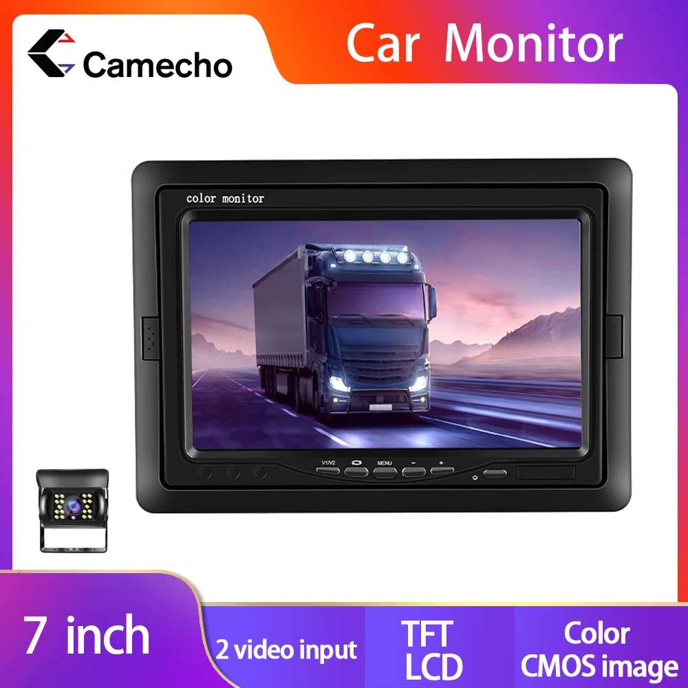 

7-дюймовый TFT ЖК-монитор Camecho для автобусов, грузовиков, автофургонов, прицепов, 4-контактная ИК-камера заднего вида, 12-24 В, канальный видеовход...