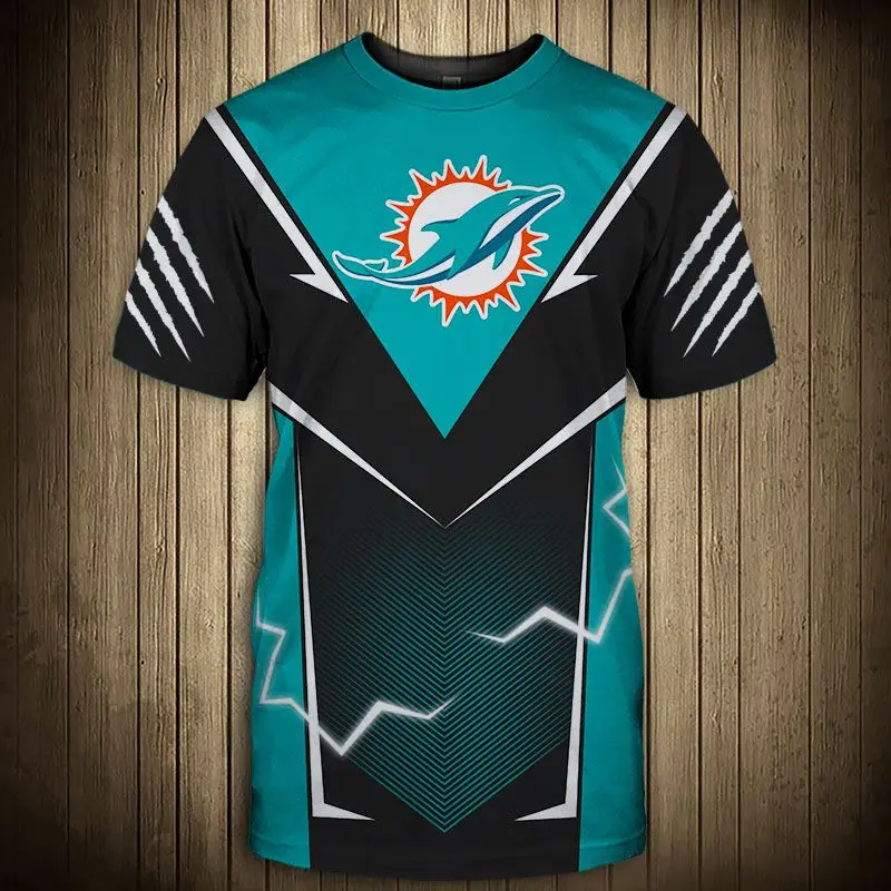 

Miami men's fashion 3d dolphins t-shirt Spot stitching white lightning green dolphin print casual tops