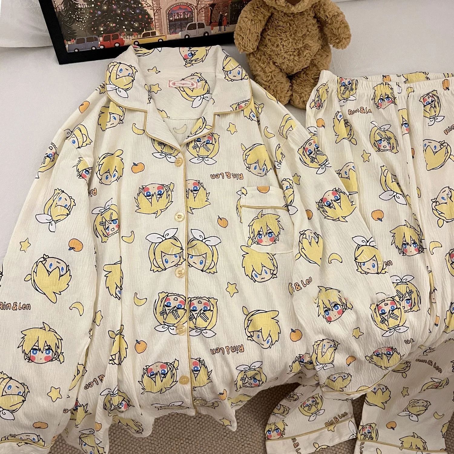 Кагамине Рин Лен аниме-фигурка пижамы для девочек с длинными рукавами