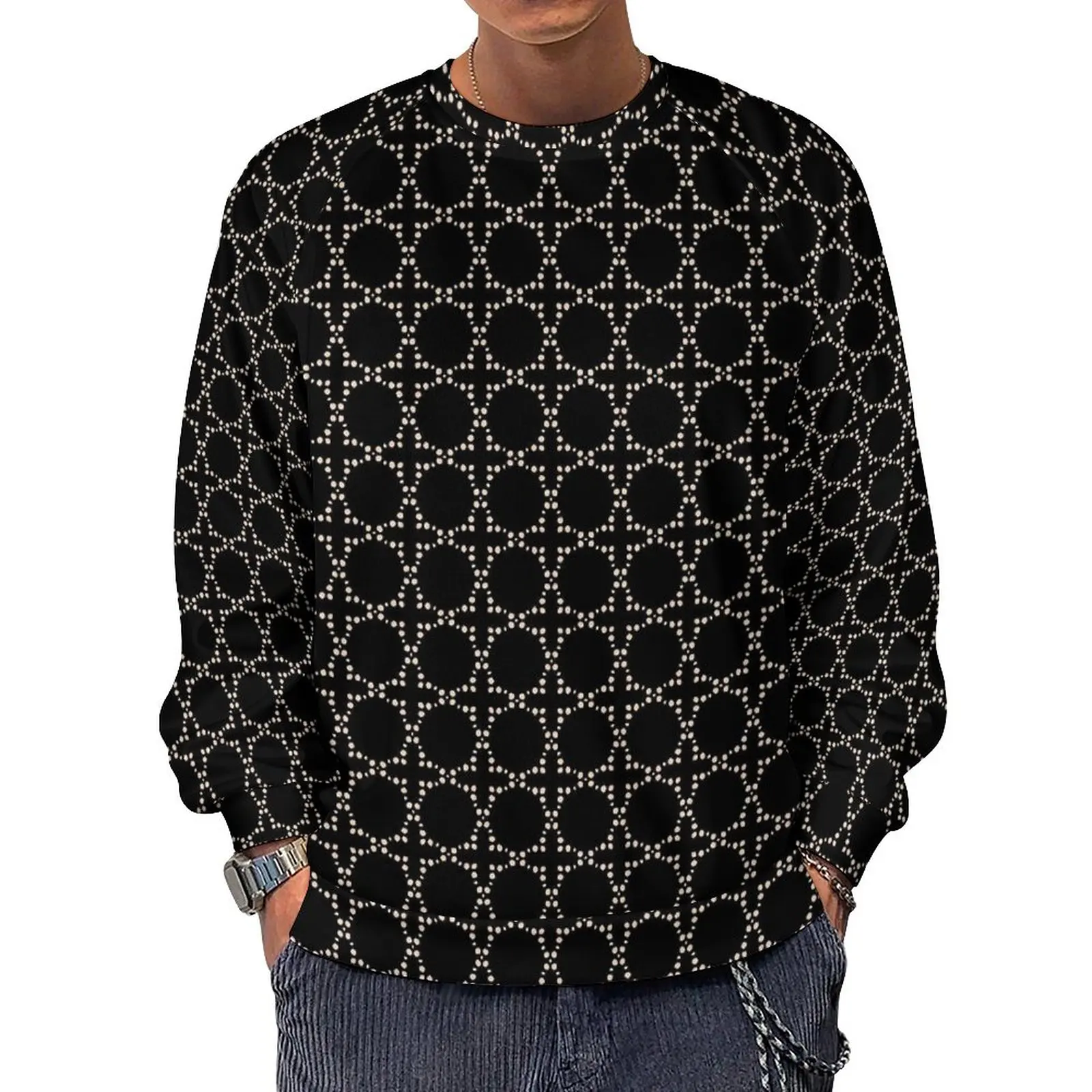 

Tribal Print Loose Sweatshirts Men Vintage Ring Streetwear Hoodies Autumn Trendy Design Hoodie Big Size