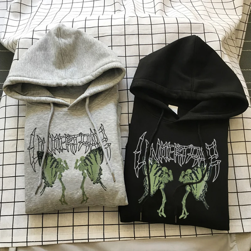 

Gothic Streetwear Butterfly Skeleton Pullover Sweatshirt Top Skulls Print HipHop Punk Harajuku Casual Loose Women Hoodie