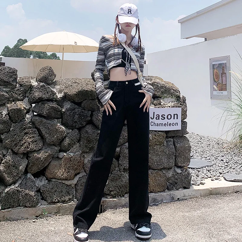 

Новые черные свободные джинсы с широкими штанинами и высокой талией на осень 2022 женские джинсы с высокой талией брюки-багги для женщин