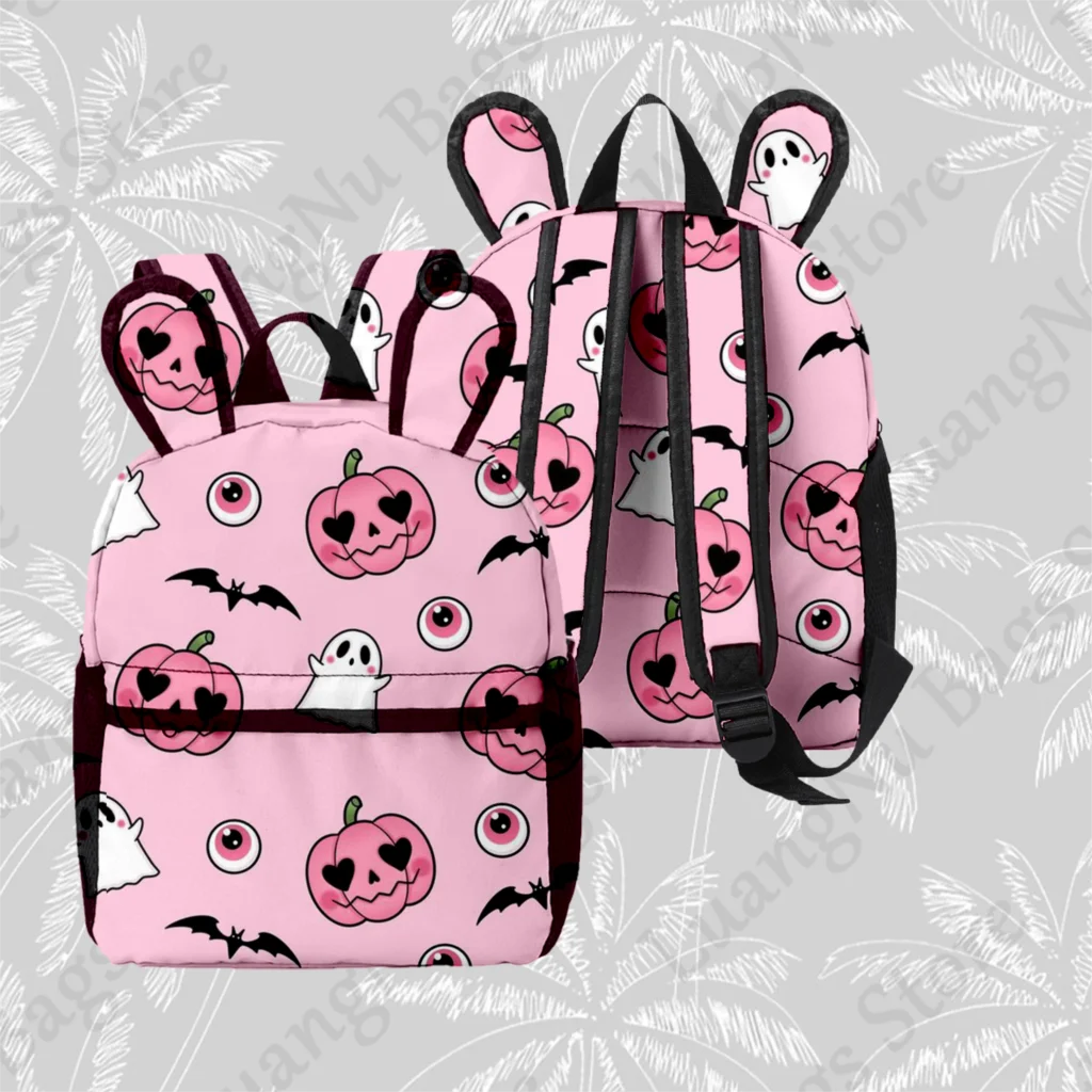 

2023 Halloween Children's Backpack Girls Bunny Ears Decorate Kawaii Children School Backpack 3D Ghost Festival Mochilas Gifts