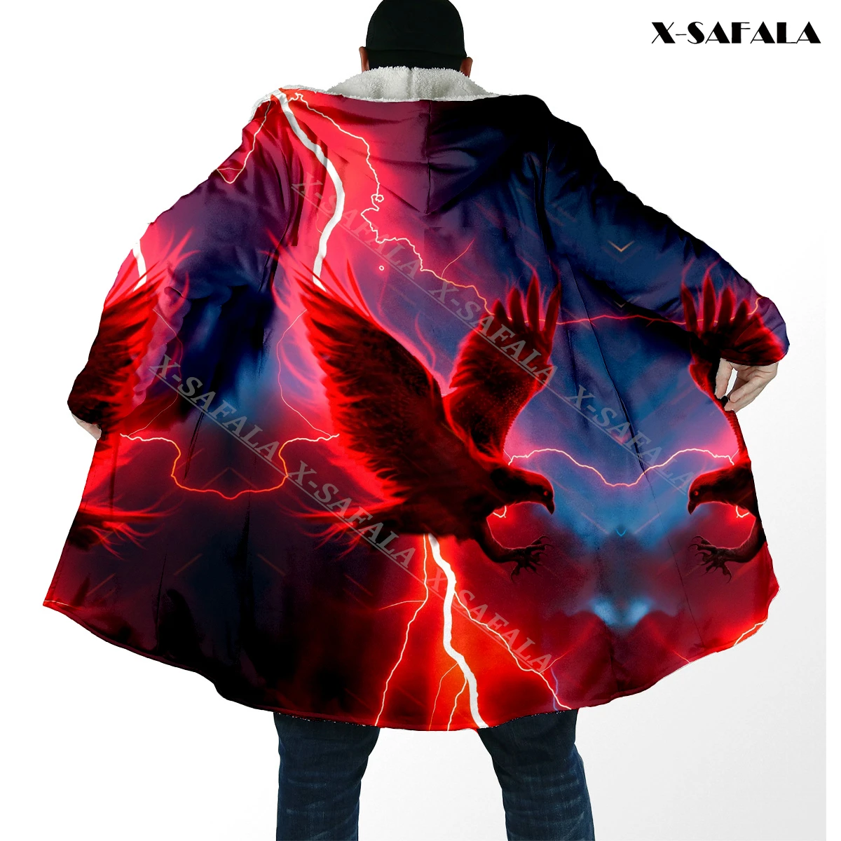 

Lightning Thunder Eagle Art 3D Printed Hoodie Long Duffle Topcoat Hooded Blanket Cloak Thick Jacket Cotton Cashmere Fleece