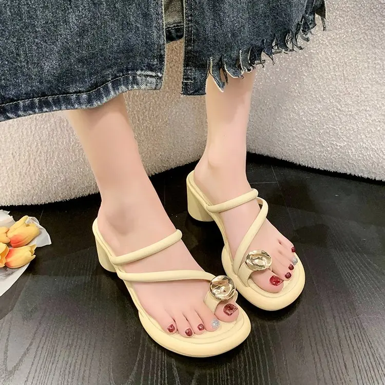 

Новинка лета 2023, женские сандалии с круглым носком, модные повседневные универсальные привлекательные женские сандалии на высоком металлическом каблуке, женская обувь