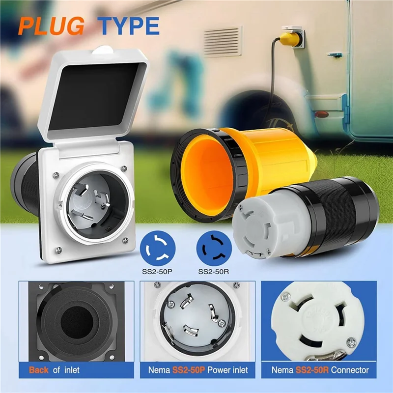 Фото FLYY-2X 50AMP RV Power Inlet Outlet Комплект питания с защитой шнура загрузки 125/250 В NEMA SS2-50P SS2-50R Twist Lock №3