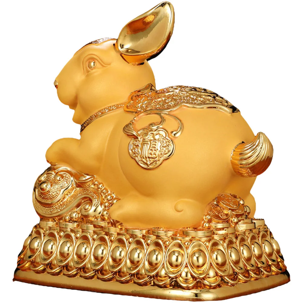 

Creative Bunny Piggy Bank Ceramic New Year Saving Pot Golden Zodiac Adornment
