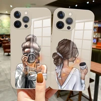 phone cases for iphone 13 11 pro max 8 7 plus glass silicone for iphone 12 mini xs max xr xs fashion coffee beautiful girl cover