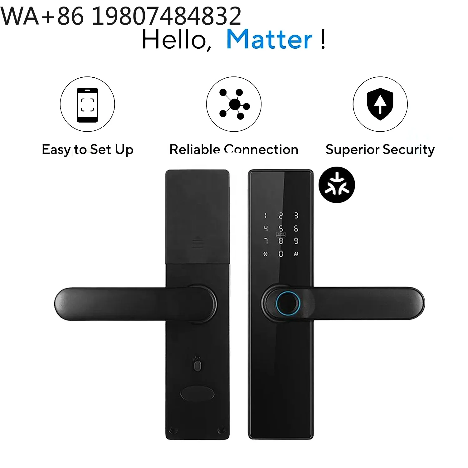 Фото Умный замок для уличных ворот, совместимый с Matter, Wi-Fi, голосовое управление (Alexa, HomeKit), цифровой, водонепроницаемый, без ключа, накладной замок №2