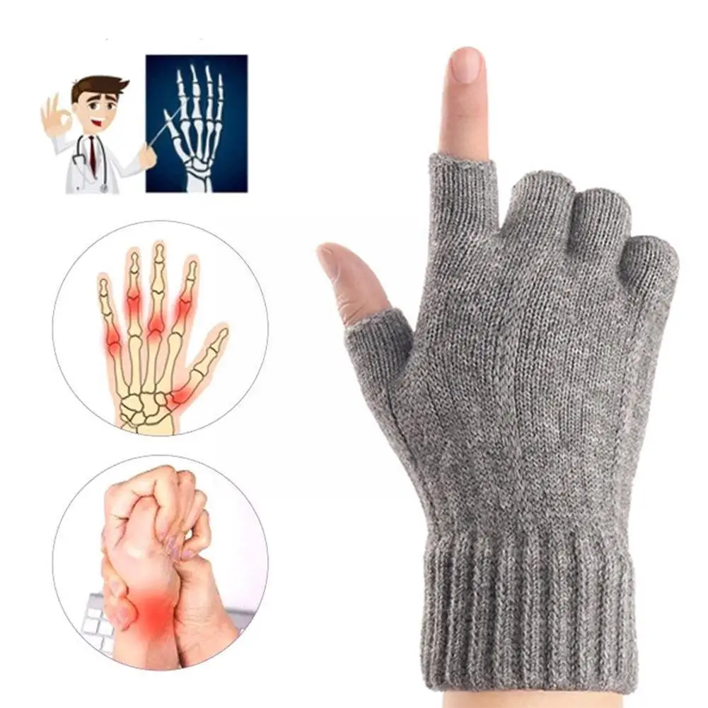 

Теплые перчатки с открытыми пальцами, зимние вязаные ЖАККАРДОВЫЕ мужские теплые перчатки, цветные перчатки C6N1