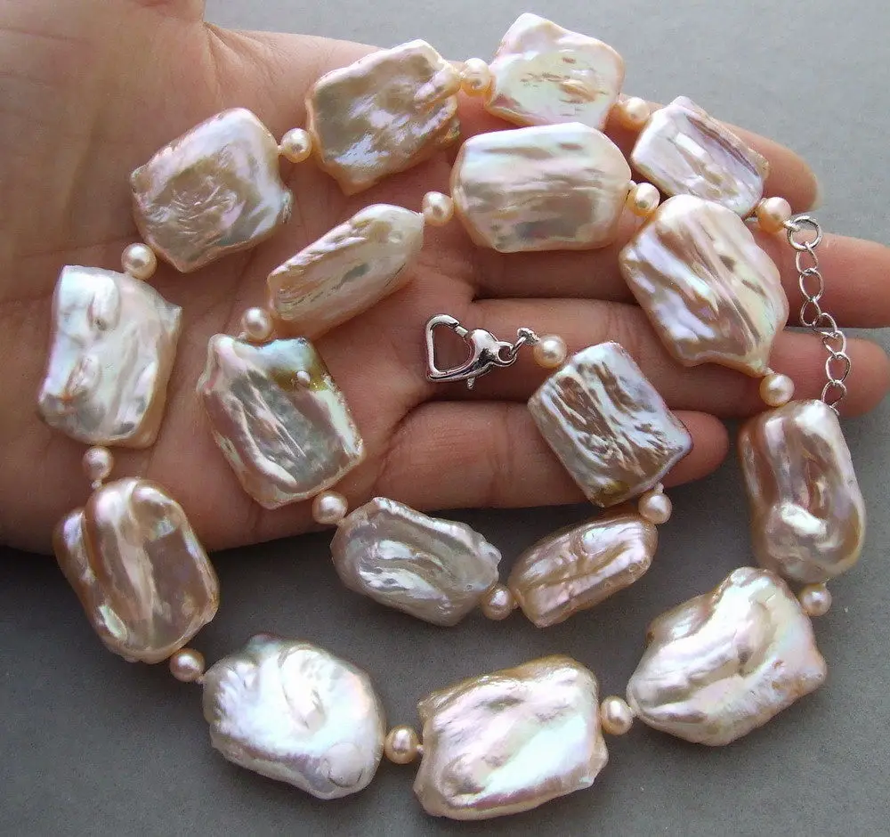 new 18x25mm Natural Pink Keshi Pearl necklace