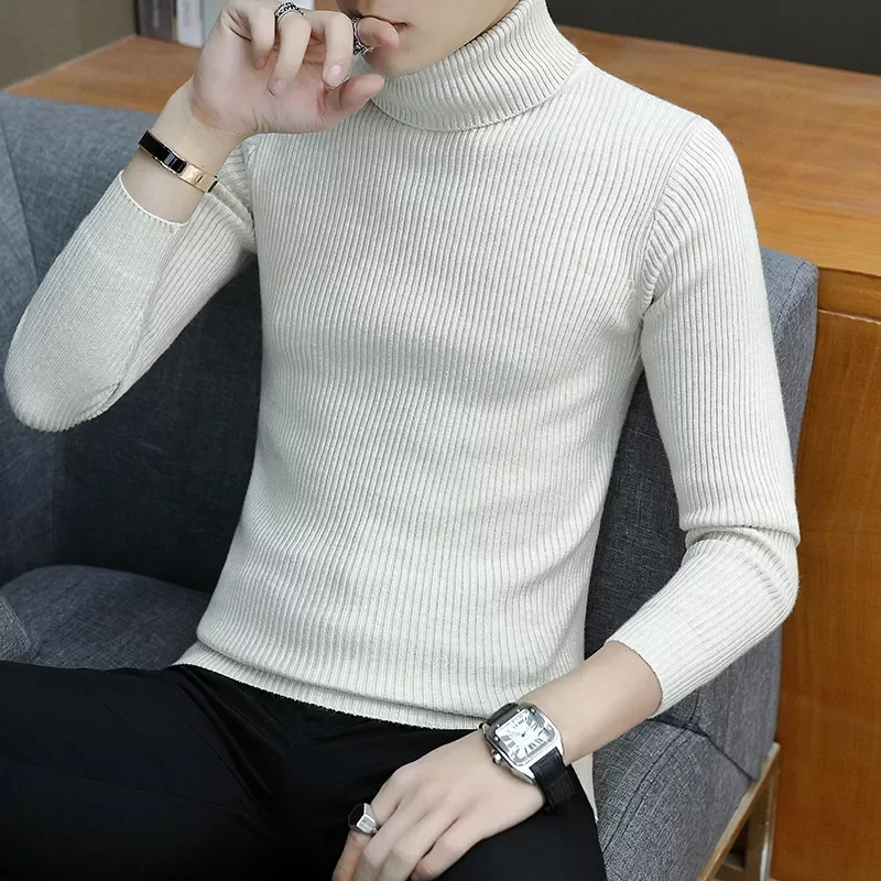 

2022New Winter Turtlenecks Sweaters Slim Fit Stripe Pullovers New Men Solid Color Casual Sweaters Pullover Turtlenecks Size 3XL