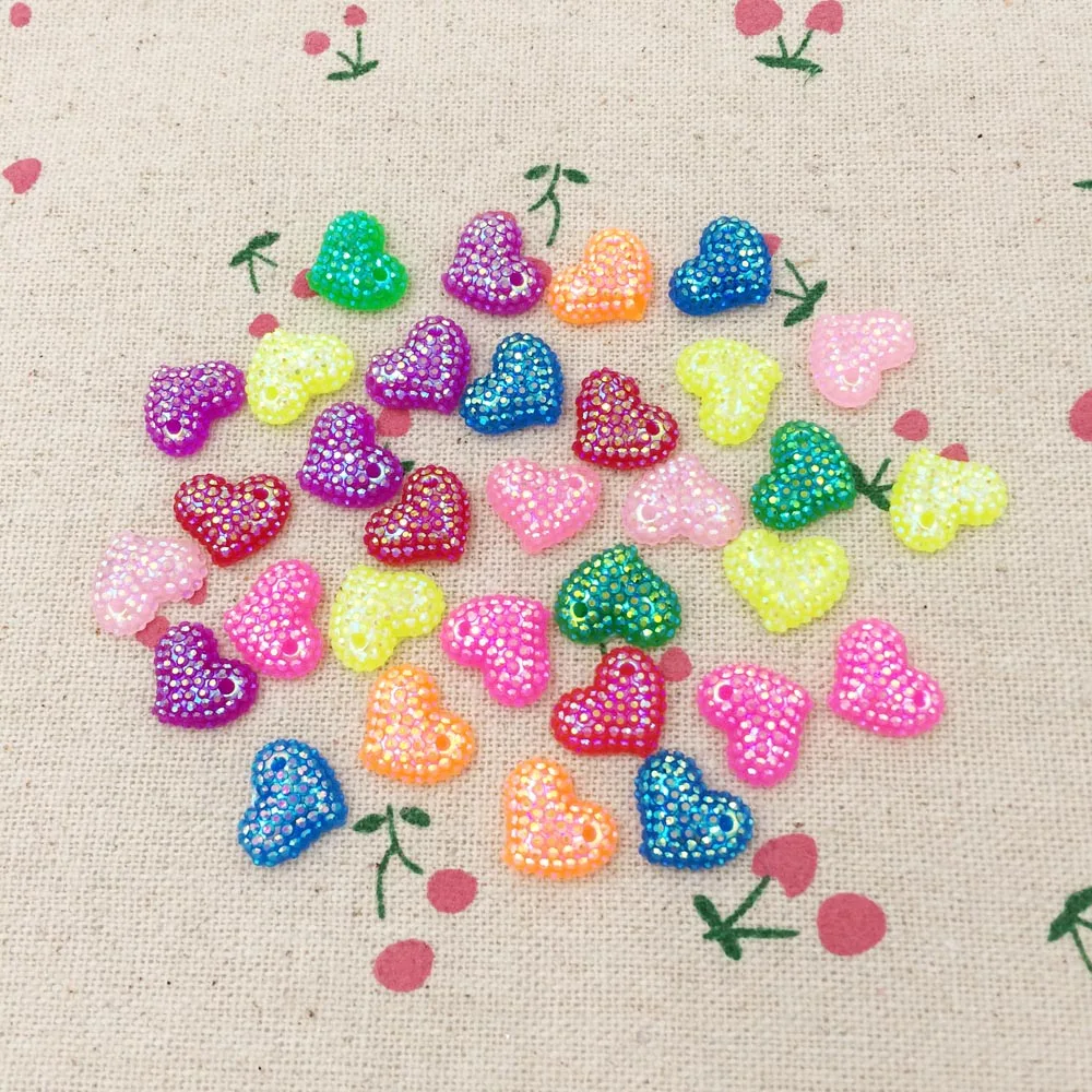 

100pcs Mixed AB Color Flatback Flat Back Resin Heart Cabochon Kawaii DIY Resin Craft Decoration Accessories Embellishment 13mm