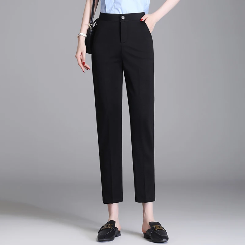 

Fashion Women's Pants 2022 Spring Stretch Women's Black Full and Ankle-length Suit Clothing Women Flat High Waist Straight Pants