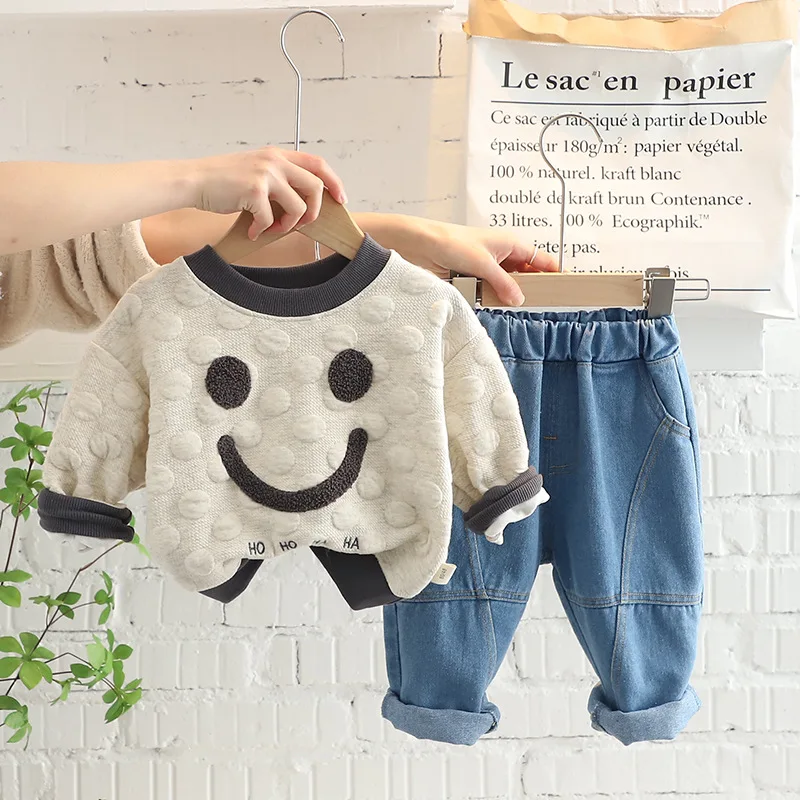 

Детская одежда с улыбающимся лицом, модная детская одежда из двух предметов, модная одежда для мальчиков, детская одежда