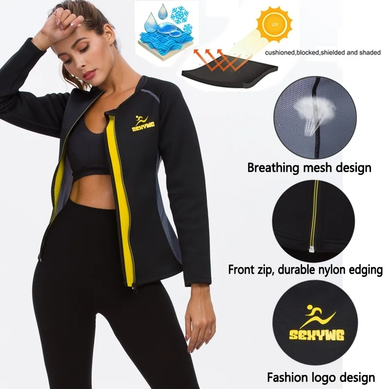 LAZAWG Sauna Top for Women Weight Loss Shirt Slimming Body Shaper for Woman Fitness Long Sleeve Waist Trainer Workout Sport