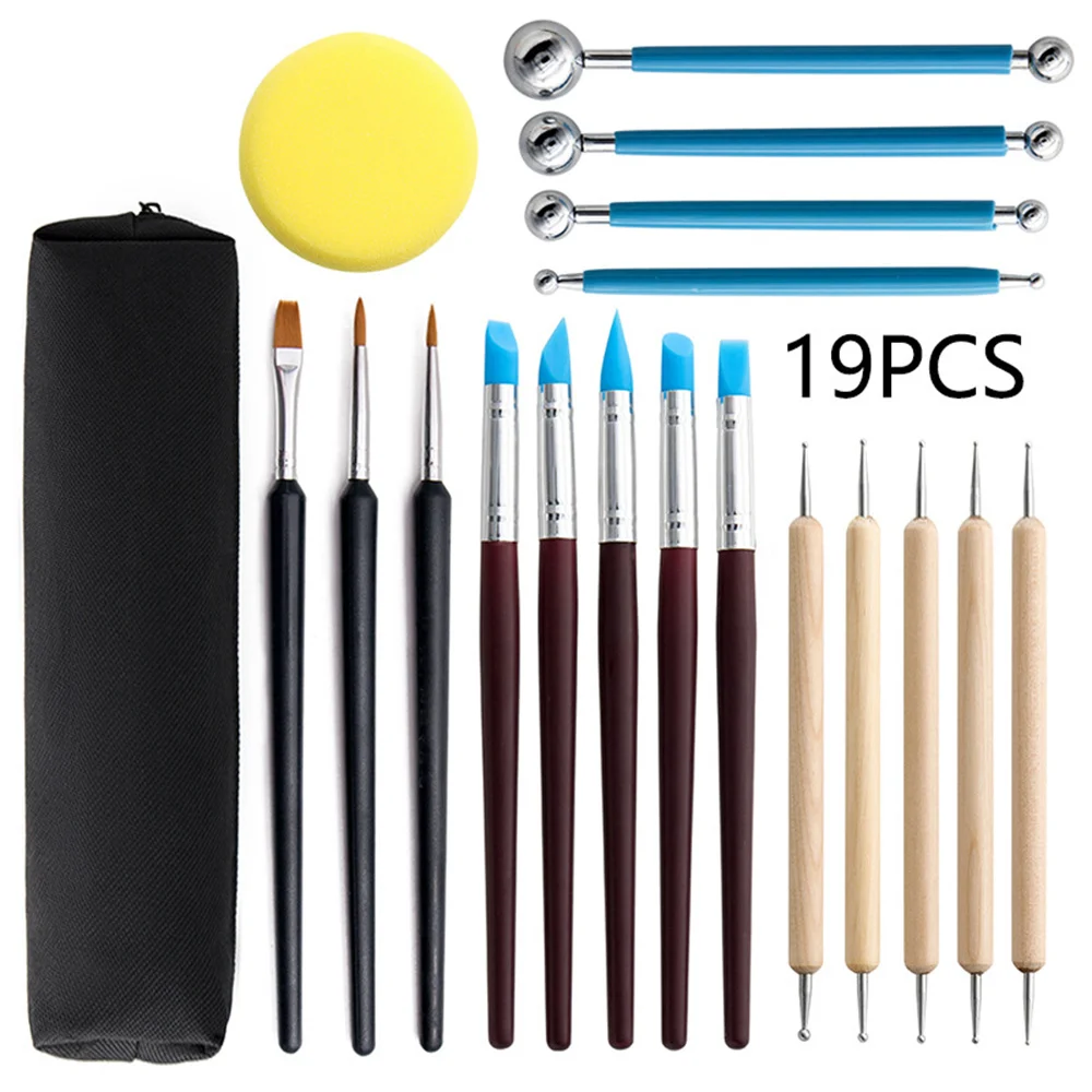

19pcs Ceramic Tool Set Clay Modeling Ball Stick Silicone Round Dot Drill Pen Ceramic Tools for Pottery Pro Ceramic Tools gass