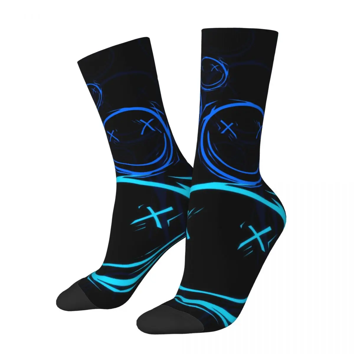 

Funny Men's Socks Blue Smiley Doodle Devil Vintage Street Arts Street Style Crazy Crew Sock Gift Pattern Printed