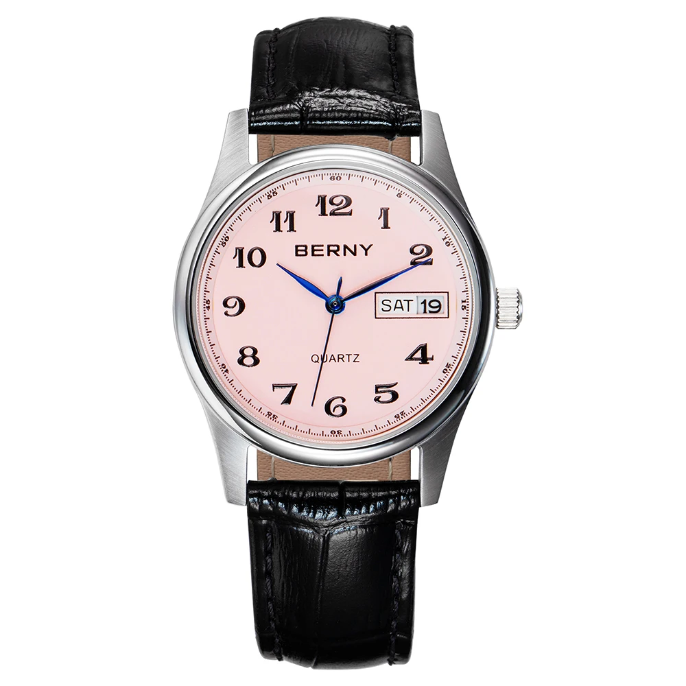 BERNY Miyota 2405 Quartz Watch for Women Day Date Calendar Classic Genuine Leather Lady Watches Waterproof Business Wristwatch