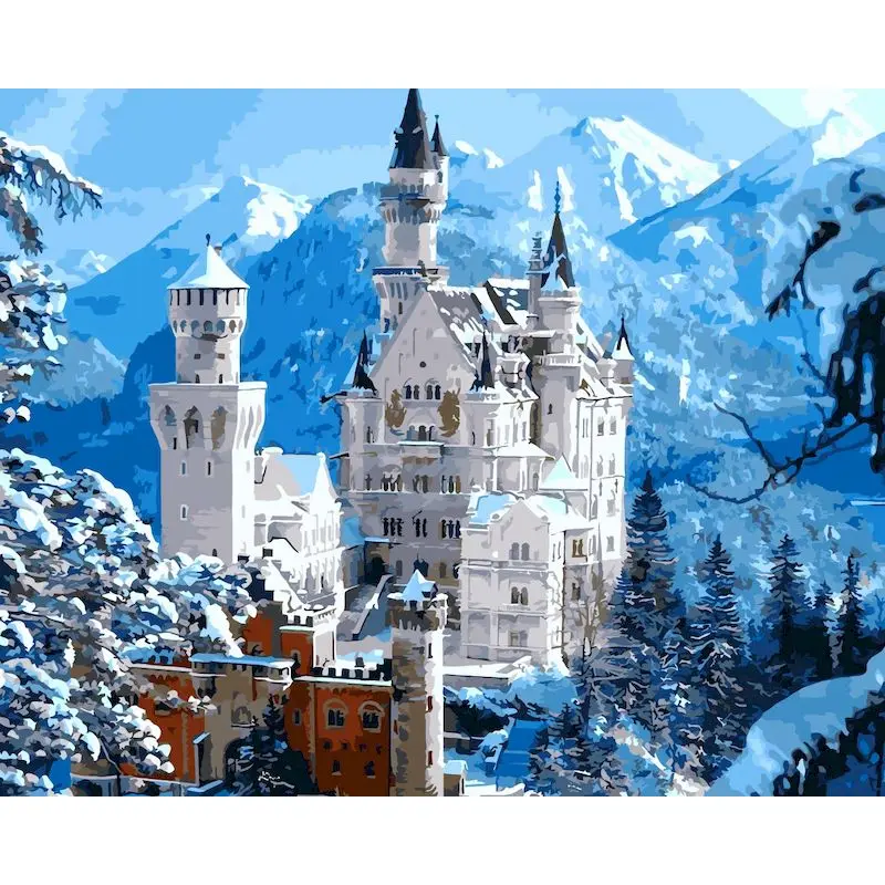 

GATYZTORY "Снежная гора", "сделай сам", искусственный замок, пейзаж, Акриловая Краска на холсте, ручная роспись, подарок для домашнего декора
