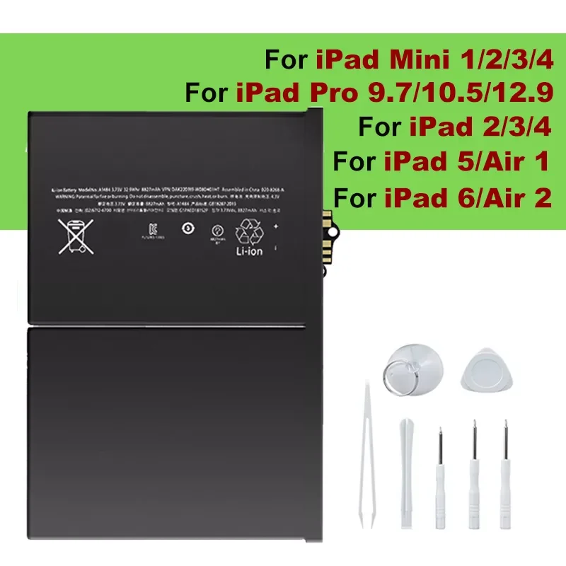 

NEW2023 Replacement Battery For ipad 2 3 4 5 6 Air 1 Air 2 Mini 1 2 3 4 5 For iPad Pro 9.7 10.5 Tablet Bateria with Free Repair
