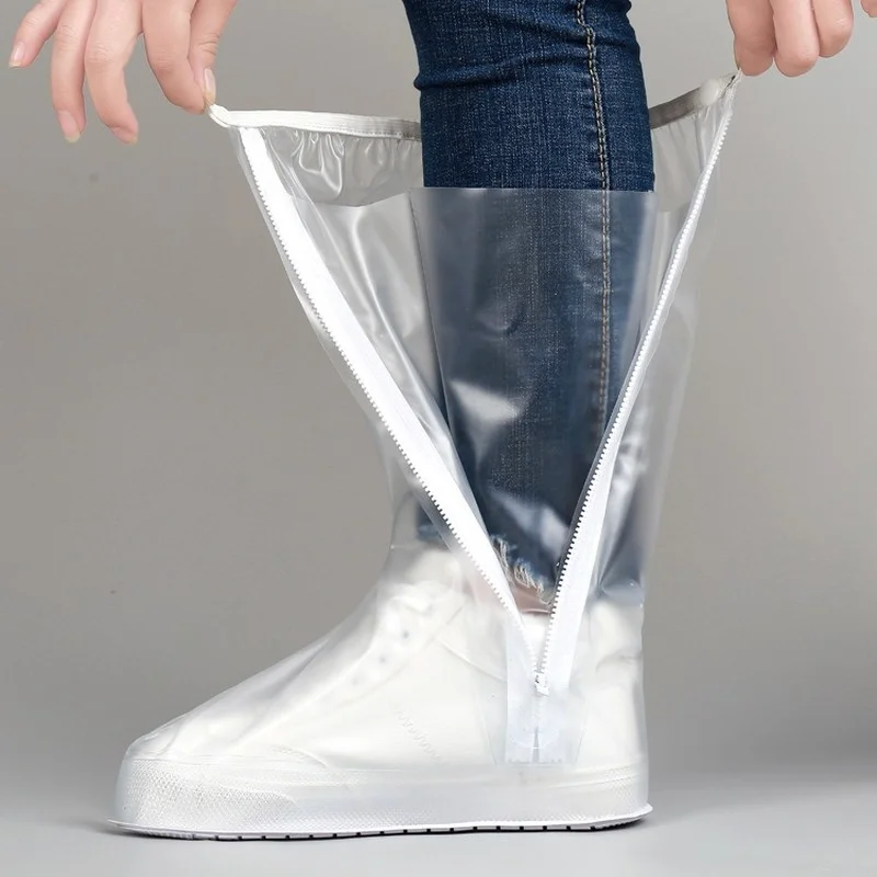 

High Tube Rain Shoe Cover with Pressed Edge Thickened Sole Wear Resistant Rainproof Unisex Reusable PVC Outdoor Shoe Cover