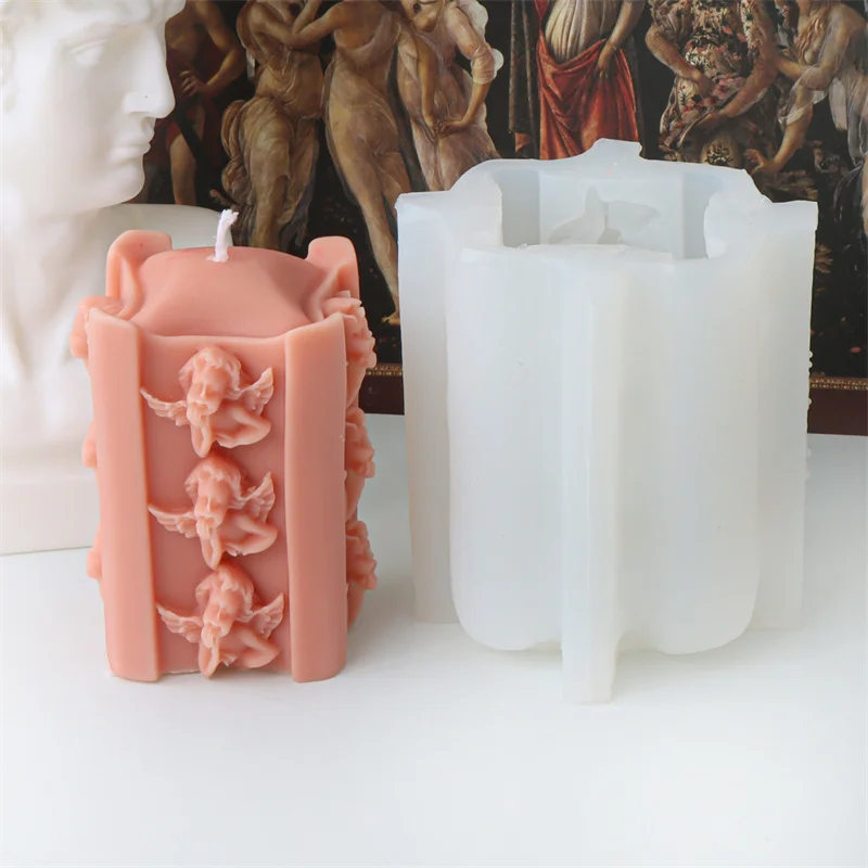 3D маленький ангел столб свеча силиконовая форма рельефный мультилицевой цилиндр